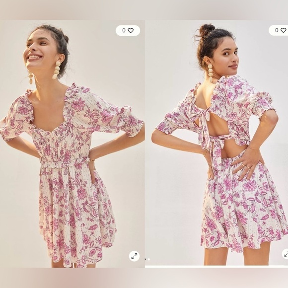 NWOT ANTHROPOLOGIE Misa short ruffle open back floral mini dress sz S